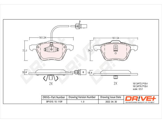 Bremsbelagsatz, Scheibenbremse Vorderachse Dr!ve+ DP1010.10.1109 von Dr!ve+