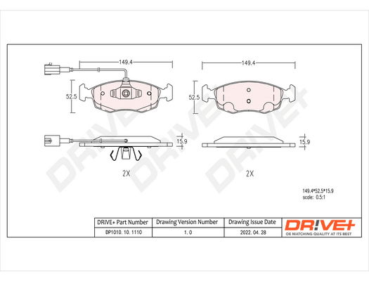 Bremsbelagsatz, Scheibenbremse Vorderachse Dr!ve+ DP1010.10.1110 von Dr!ve+