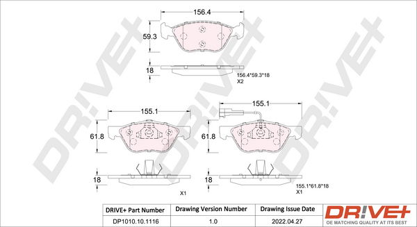 Bremsbelagsatz, Scheibenbremse Vorderachse Dr!ve+ DP1010.10.1116 von Dr!ve+