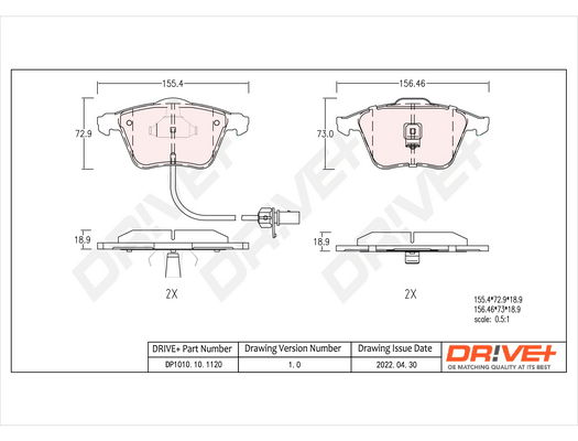 Bremsbelagsatz, Scheibenbremse Vorderachse Dr!ve+ DP1010.10.1120 von Dr!ve+