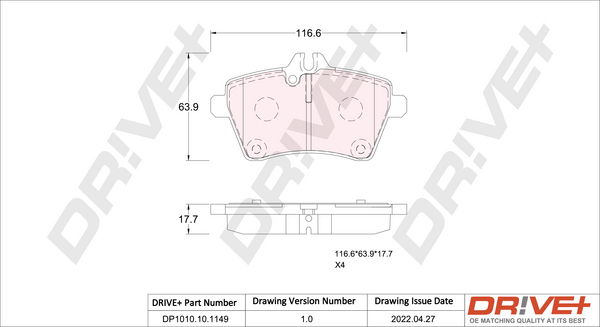 Bremsbelagsatz, Scheibenbremse Vorderachse Dr!ve+ DP1010.10.1149 von Dr!ve+