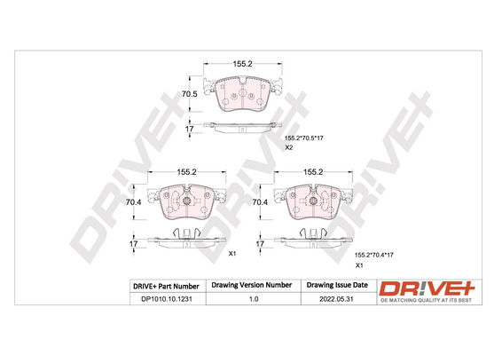 Bremsbelagsatz, Scheibenbremse Vorderachse Dr!ve+ DP1010.10.1231 von Dr!ve+