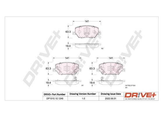 Bremsbelagsatz, Scheibenbremse Vorderachse Dr!ve+ DP1010.10.1246 von Dr!ve+