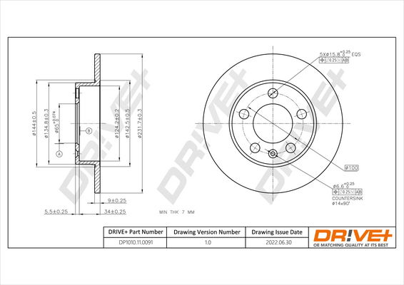 Bremsscheibe Hinterachse Dr!ve+ DP1010.11.0091 von Dr!ve+