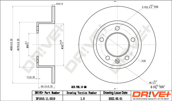 Bremsscheibe Hinterachse Dr!ve+ DP1010.11.0319 von Dr!ve+