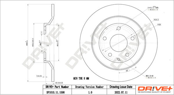 Bremsscheibe Hinterachse Dr!ve+ DP1010.11.1598 von Dr!ve+