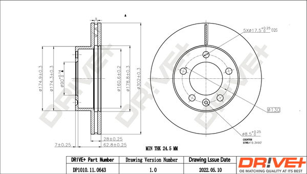 Bremsscheibe Vorderachse Dr!ve+ DP1010.11.0643 von Dr!ve+