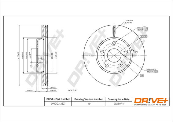 Bremsscheibe Vorderachse Dr!ve+ DP1010.11.1607 von Dr!ve+