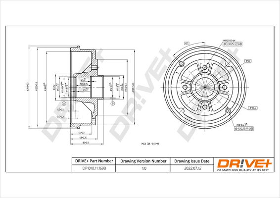 Bremstrommel Hinterachse Dr!ve+ DP1010.11.1698 von Dr!ve+