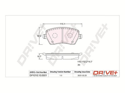 Dr!ve+ Bremsbelagsatz, Scheibenbremse [Hersteller-Nr. DP1010.10.0001] für Nissan, Opel, Suzuki von Dr!ve+