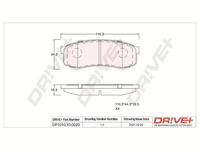 Dr!ve+ Bremsbelagsatz, Scheibenbremse [Hersteller-Nr. DP1010.10.0020] für Mitsubishi, Toyota von Dr!ve+