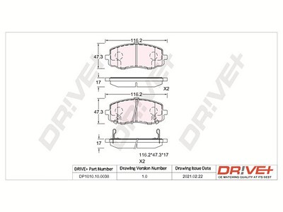 Dr!ve+ Bremsbelagsatz, Scheibenbremse [Hersteller-Nr. DP1010.10.0038] für Hyundai, Kia von Dr!ve+