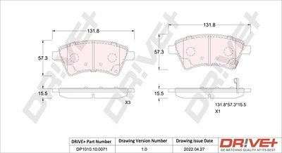 Dr!ve+ Bremsbelagsatz, Scheibenbremse [Hersteller-Nr. DP1010.10.0071] für Fiat, Mitsubishi, Suzuki von Dr!ve+