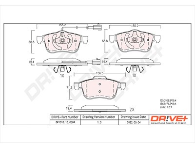 Dr!ve+ Bremsbelagsatz, Scheibenbremse [Hersteller-Nr. DP1010.10.0384] für Fiat, Lancia, Opel von Dr!ve+