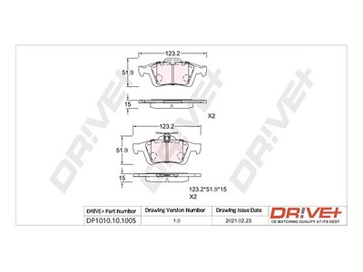 Dr!ve+ Bremsbelagsatz, Scheibenbremse [Hersteller-Nr. DP1010.10.1005] für Citroën, Ford, Jaguar, Mazda, Opel, Renault, Saab, Volvo von Dr!ve+