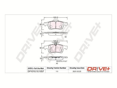 Dr!ve+ Bremsbelagsatz, Scheibenbremse [Hersteller-Nr. DP1010.10.1057] für Citroën, Ford, Jaguar, Mazda, Opel, Renault, Saab, Volvo von Dr!ve+