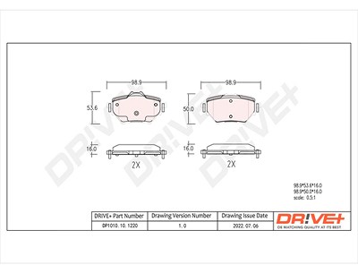 Dr!ve+ Bremsbelagsatz, Scheibenbremse [Hersteller-Nr. DP1010.10.1220] für Citroën, Ds, Opel, Peugeot, Toyota, Vauxhall von Dr!ve+