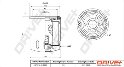 Dr!ve+ Ölfilter [Hersteller-Nr. DP1110.11.0180] für Citroën, Fiat, Opel, Peugeot, Toyota von Dr!ve+