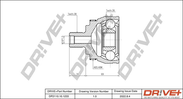 Gelenksatz, Antriebswelle Vorderachse radseitig Dr!ve+ DP2110.10.1233 von Dr!ve+