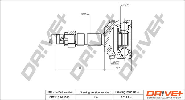 Gelenksatz, Antriebswelle Vorderachse radseitig Dr!ve+ DP2110.10.1370 von Dr!ve+