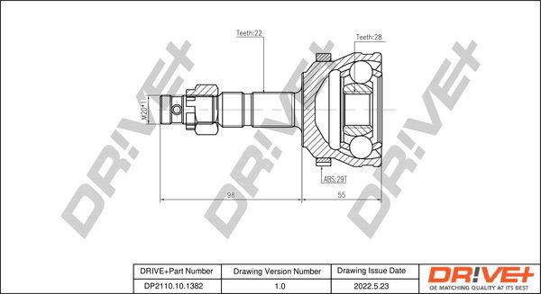 Gelenksatz, Antriebswelle Vorderachse radseitig Dr!ve+ DP2110.10.1382 von Dr!ve+