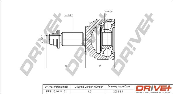 Gelenksatz, Antriebswelle Vorderachse radseitig Dr!ve+ DP2110.10.1410 von Dr!ve+