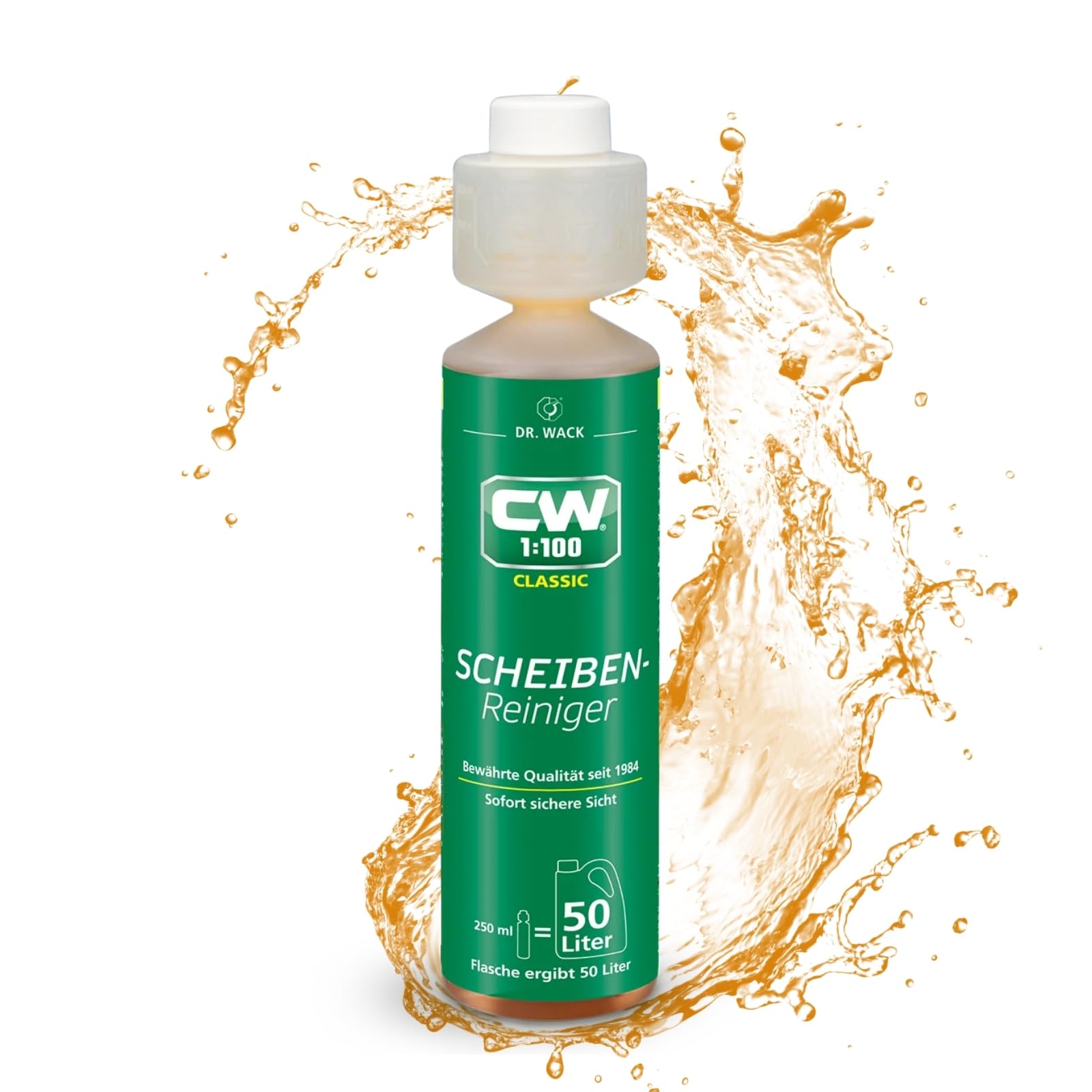 DR. WACK - CW1:100 Scheibenreiniger Classic 250 ml - Konzentrat mit Antikalk-Formel - Reiniger für Scheinwerfer- & Scheibenwaschanlagen - Ergiebigkeit für 50 l Flüssigkeit - Hochwertige Autopflege von DR. WACK