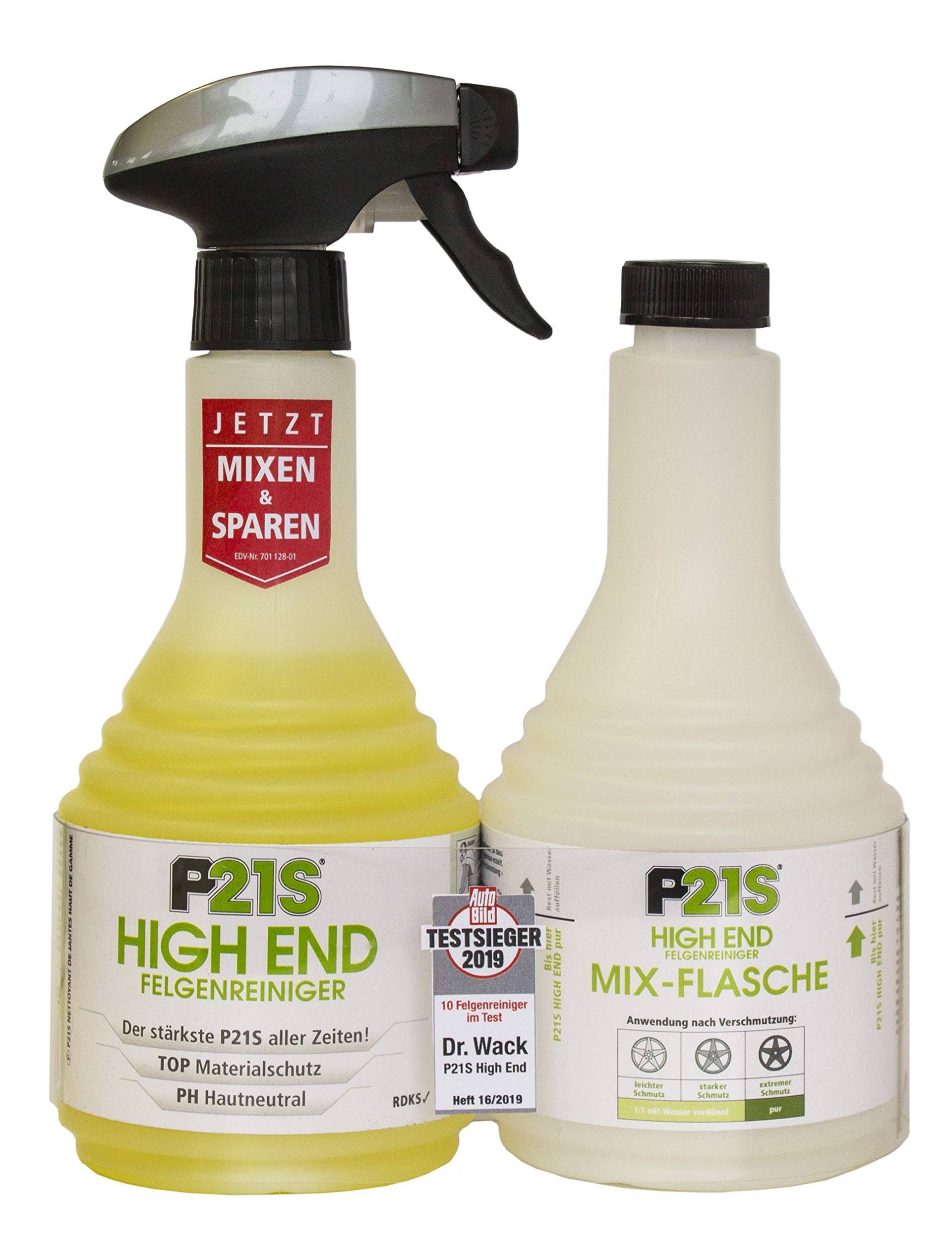 DR. WACK – Mix-Set: P21S HIGH END Felgenreiniger 500 ml + Mix-Flasche 500 ml I Premium Felgen-Reinigung für alle Felgen I Testsieger I PH hautneutral I Hochwertige Felgenpflege – Made in Germany von DR. WACK