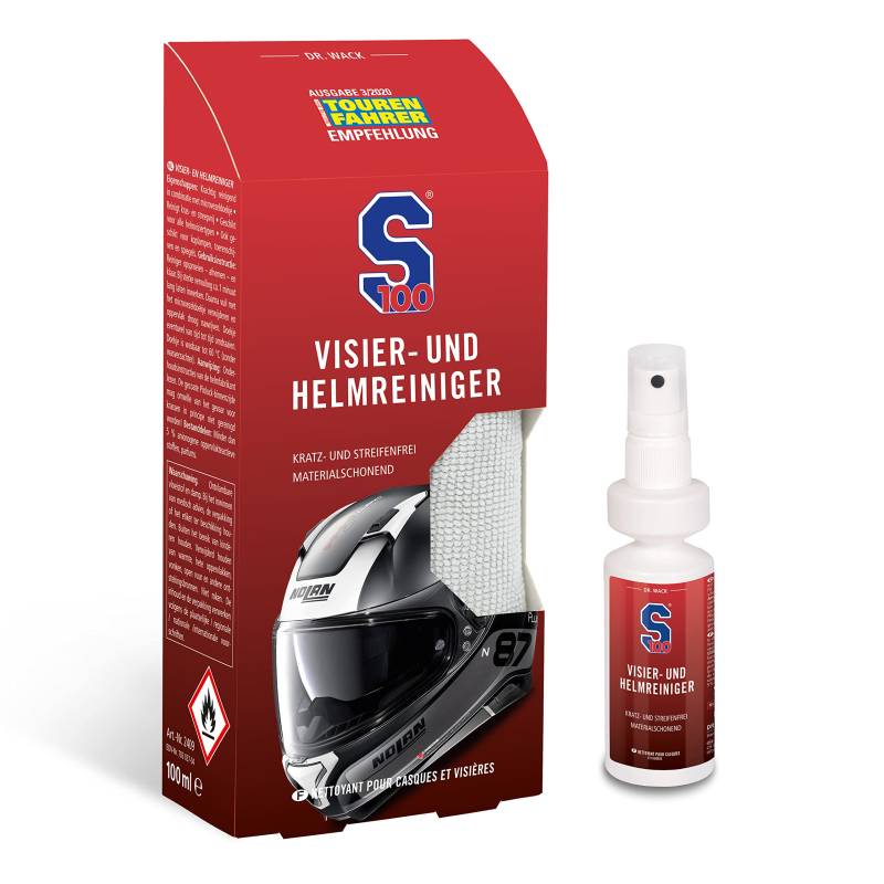 DR. WACK - S100 Visier- & Helmreiniger 100 ml inkl. Mikrofasertuch - Reiniger für Motorradhelm - Kratzfreie Reinigung für unterwegs - Für alle Visiere geeignet - Hochwertige Motorradpflege von DR. WACK