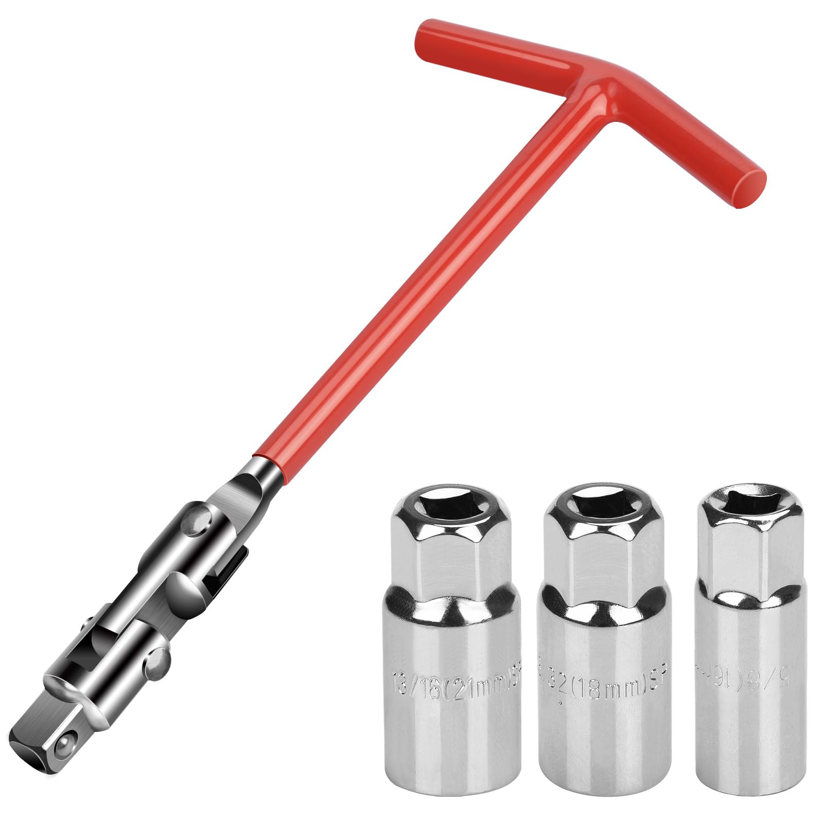 Drado 4-teilig Universal Zündkerzenschlüssel, 16 mm/18 mm/21mm Zündkerzenschlüssel Set, T-Griff-Zündkerzen Steckschlüssel für Auto und Motorrad(Rot) von Drado