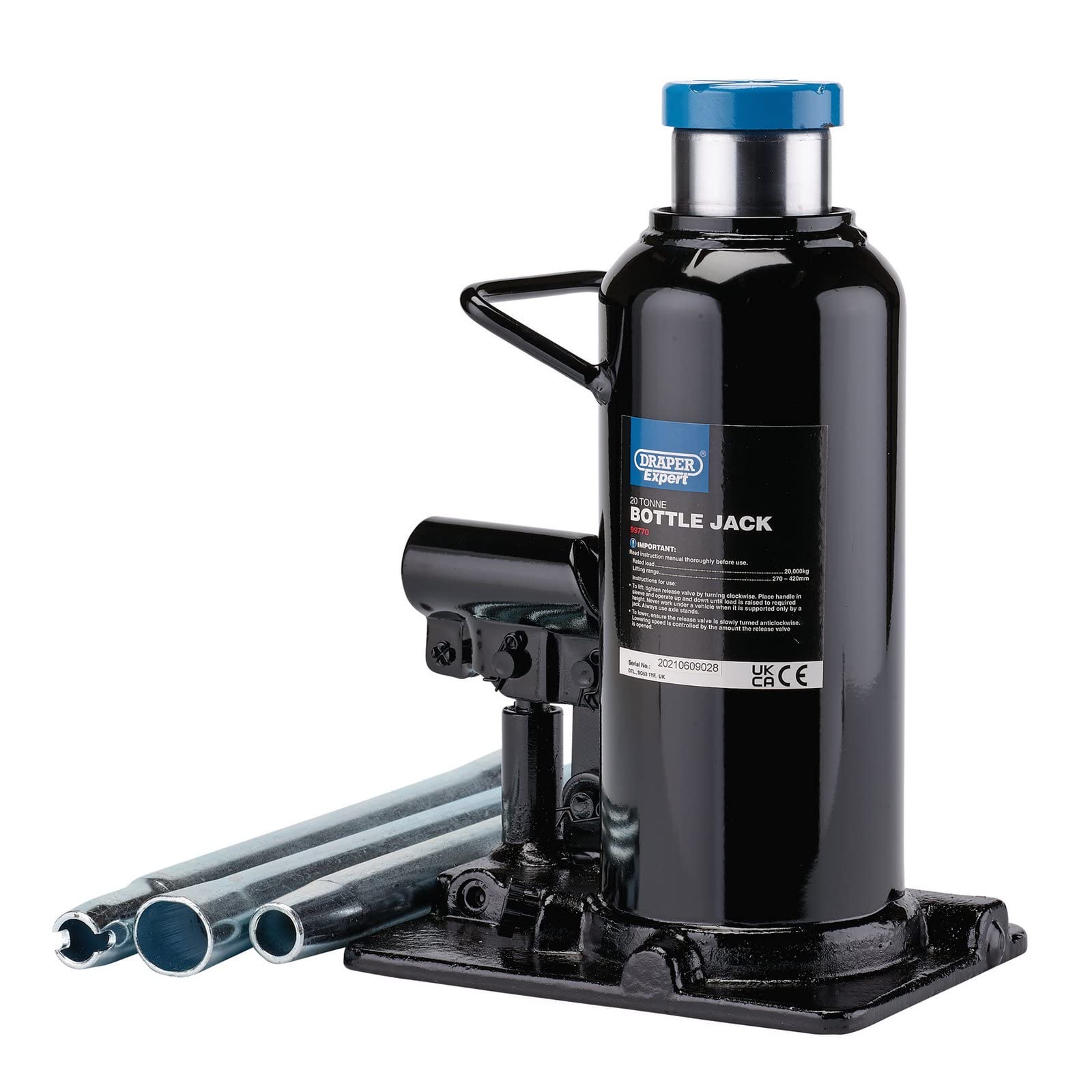 Draper Hydraulischer Flaschenwagenheber Expert 20 Tonnen, Blau und Schwarz, Einheitsgröße 99770 von Draper