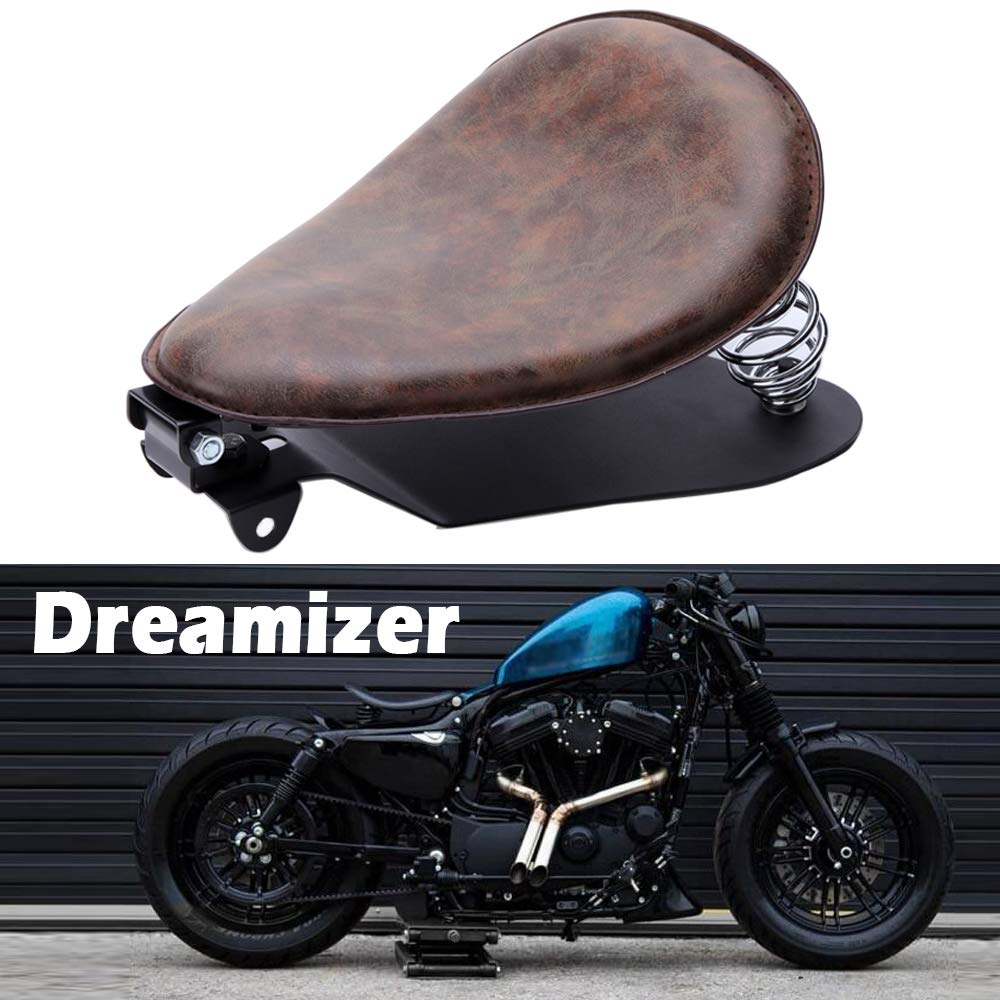 DREAMIZER Motorrad Leder Bobber Sitz, Retro Motorrad Solo Sitz Mit Grundplatte der Federhalterung für Sportster XL883 1200 48 Chopper Custom von DREAMIZER