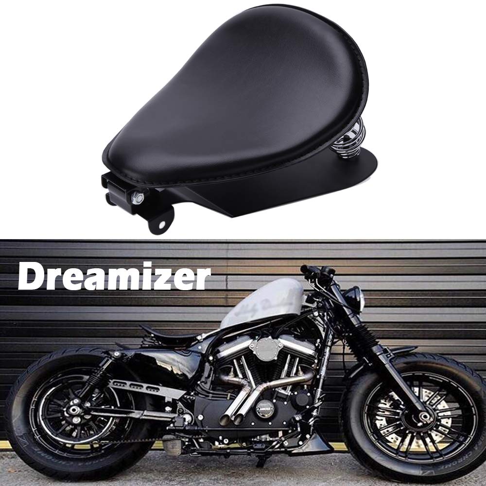 DREAMIZER Schwarzer Motorrad Bobber Sitz, Motorrad Solo Sitz Mit Grundplatte der Federhalterung für Sportster XL883 1200 48 Chopper Custom von DREAMIZER