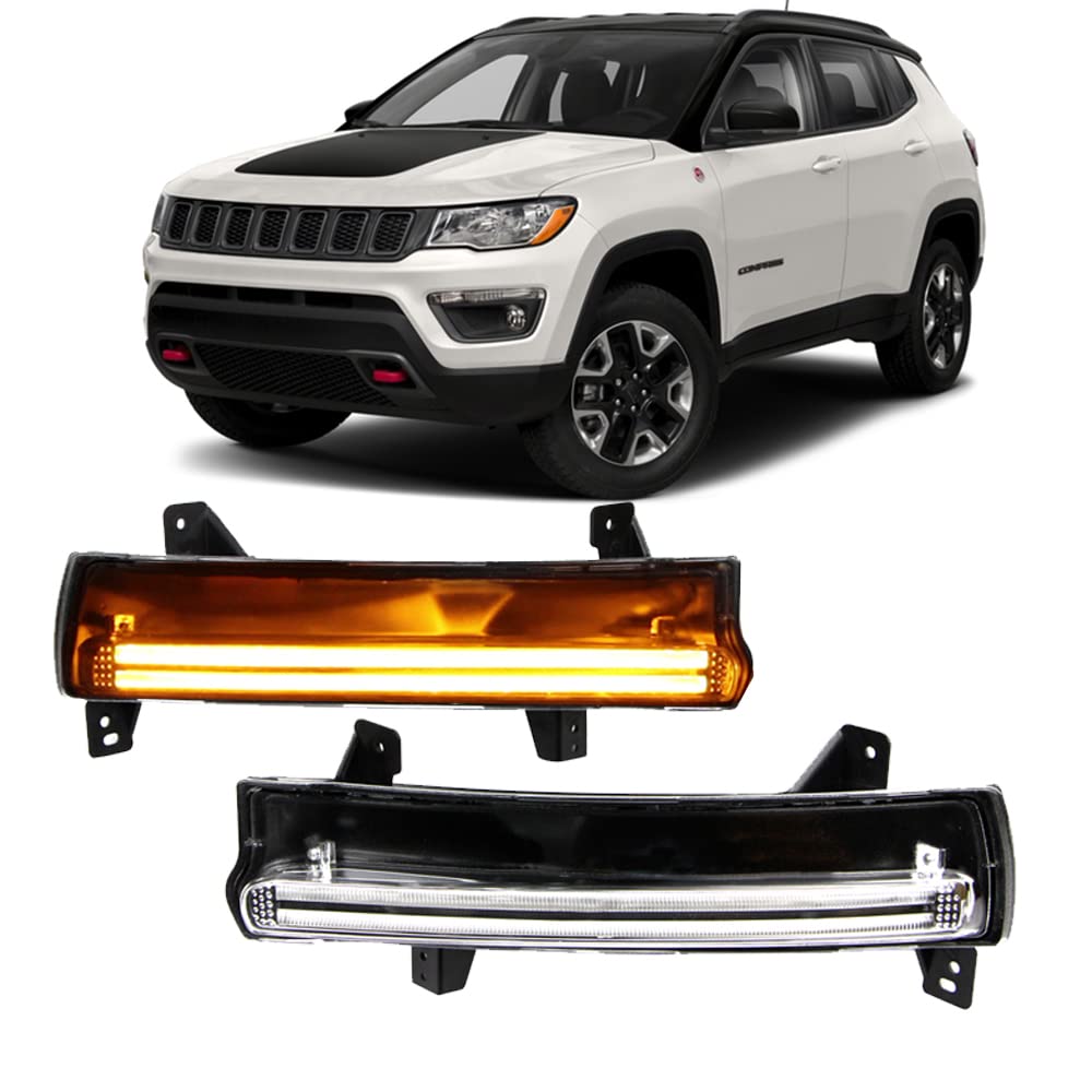 Dreamseek TFL DRL Tagfahrlicht für Jeep Compass 2017 2018 2019 2020 2021 Vorn Nebelscheinwerfer Driving Fog Lamp Auto Tageslichtlampe mit Blinker von Dreamseek