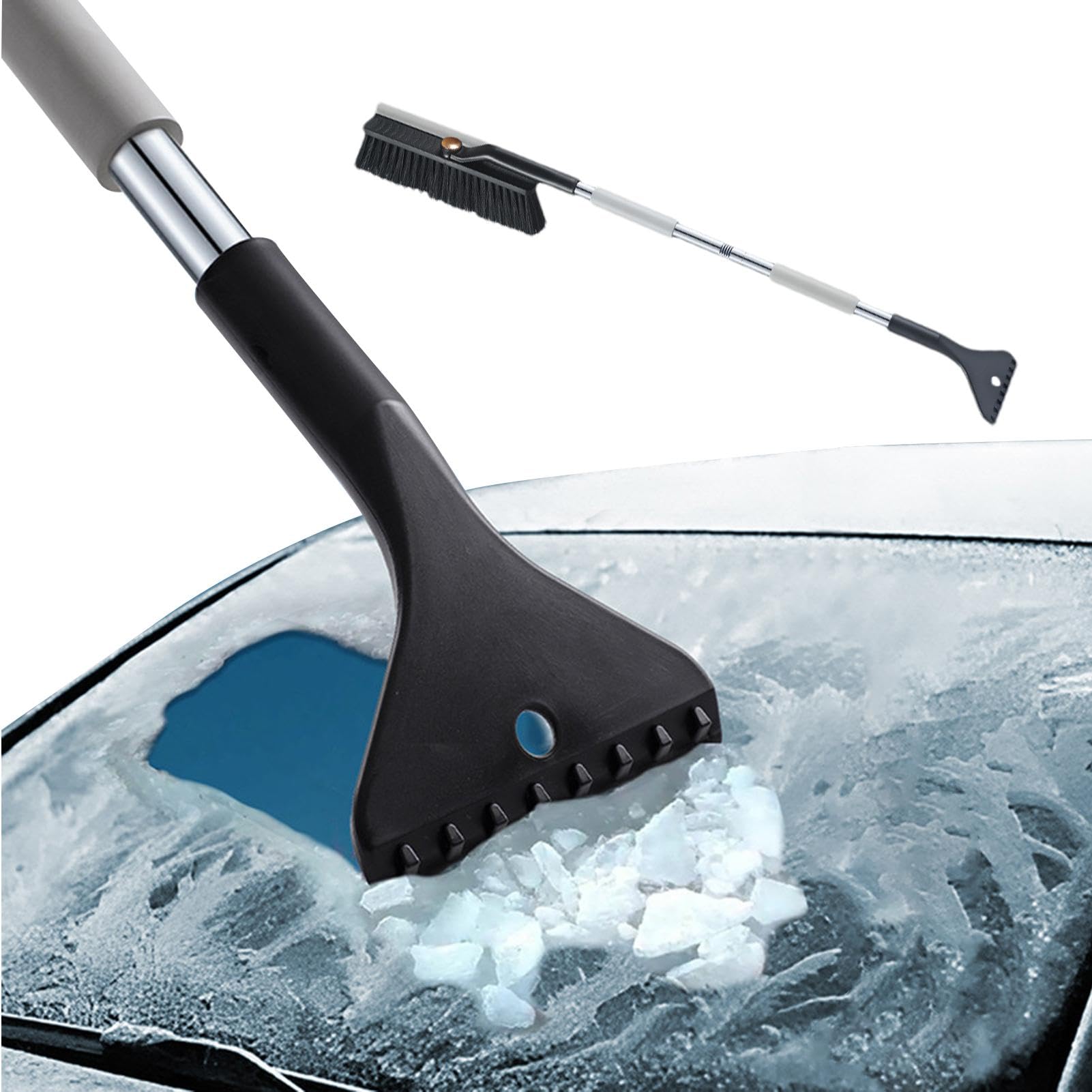 Eiskratzer, 2 in 1 Auto Eiskratzer, Effizienz und Keine Kratzer Schnee Frost Entfernung für Auto, Auto Schneebürste und Eiskratzer, Schneeschaufel Bürste mit Verstellbarem Griff für Auto von Dreuhuing