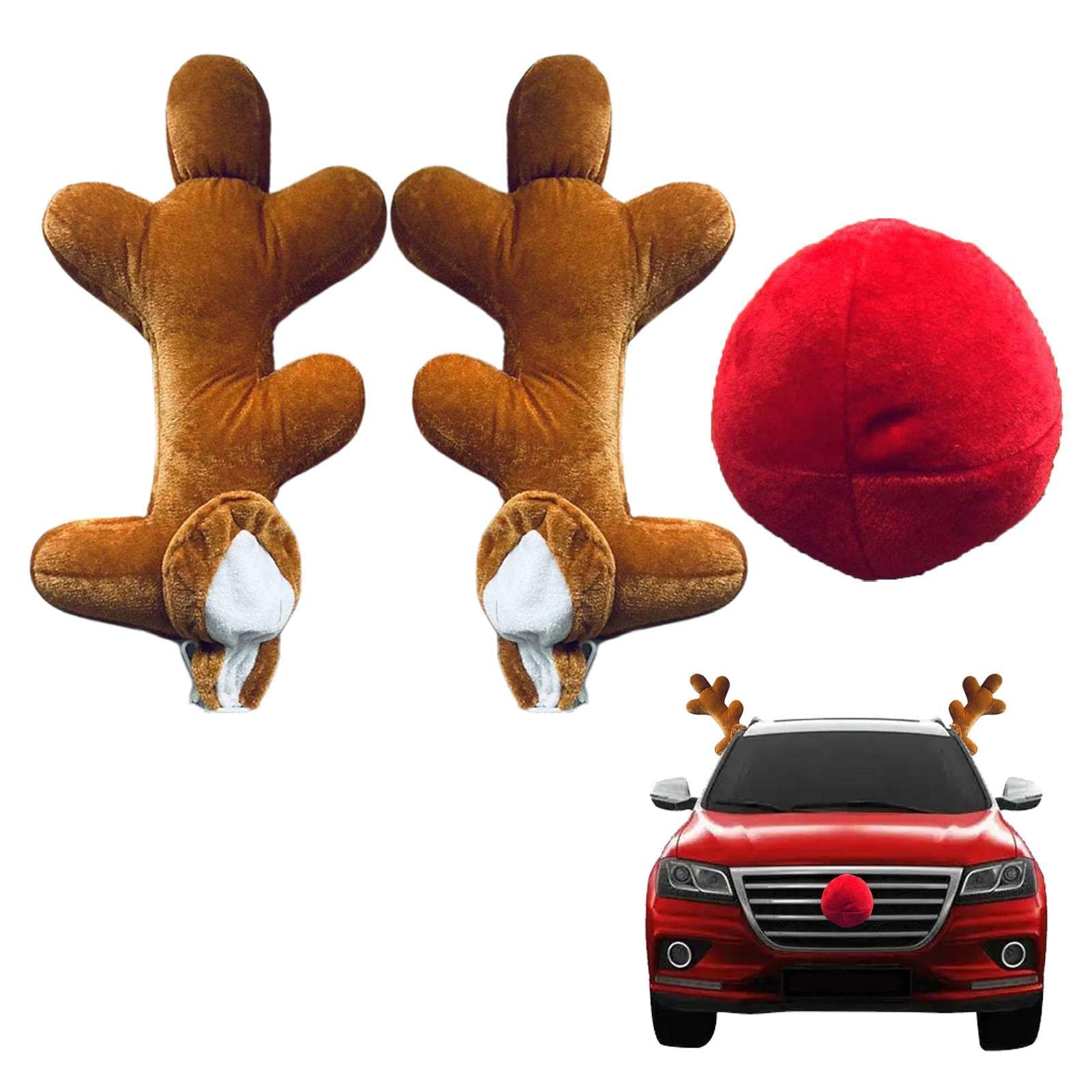 Weihnachtsauto Dekorationen Elch Geweih Kit, Rentier Auto Weihnachtsdekor, Rentiergeweih für Auto, Auto Rentier Kostüm Weihnachtsdeko mit Rote Nase, Tragen Sie Zur Weihnachtsatmosphäre Bei von Dreuhuing