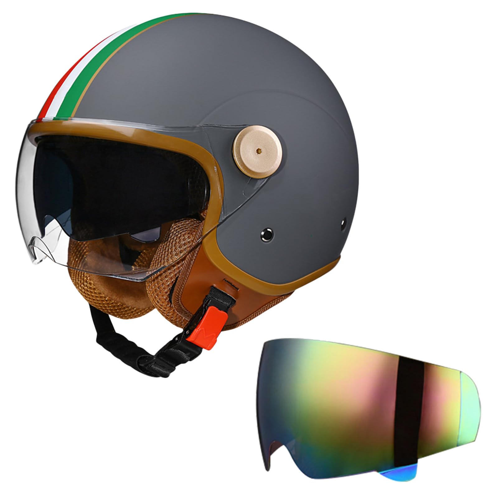 DriveNova Motorradhelm - Jethelm mit Doppelvisier, Retro Helm Motorrad Halbhelme Roller Helm Fashionhelm für Herren und Damen, DOT/ECE-Zertifizierung Jet Helm mit Visier Halbschalenhelm Chopper Helm von DriveNova