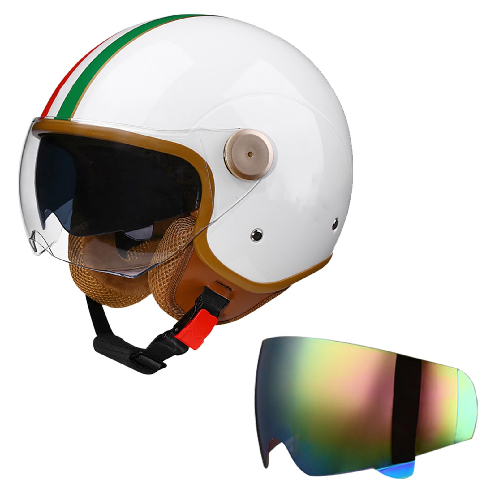 DriveNova Motorradhelm - Jethelm mit Doppelvisier, Retro Helm Motorrad Halbhelme Roller Helm Fashionhelm für Herren und Damen, DOT/ECE-Zertifizierung Jet Helm mit Visier Halbschalenhelm Chopper Helm von DriveNova