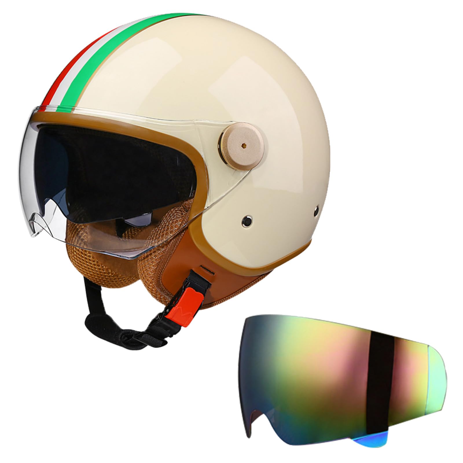 DriveNova Motorradhelm - Jethelm mit Doppelvisier, Retro Helm Motorrad Halbhelme Roller Helm Fashionhelm für Herren und Damen, DOT/ECE-Zertifizierung Jet Helm mit Visier Halbschalenhelm Chopper Helm von DriveNova