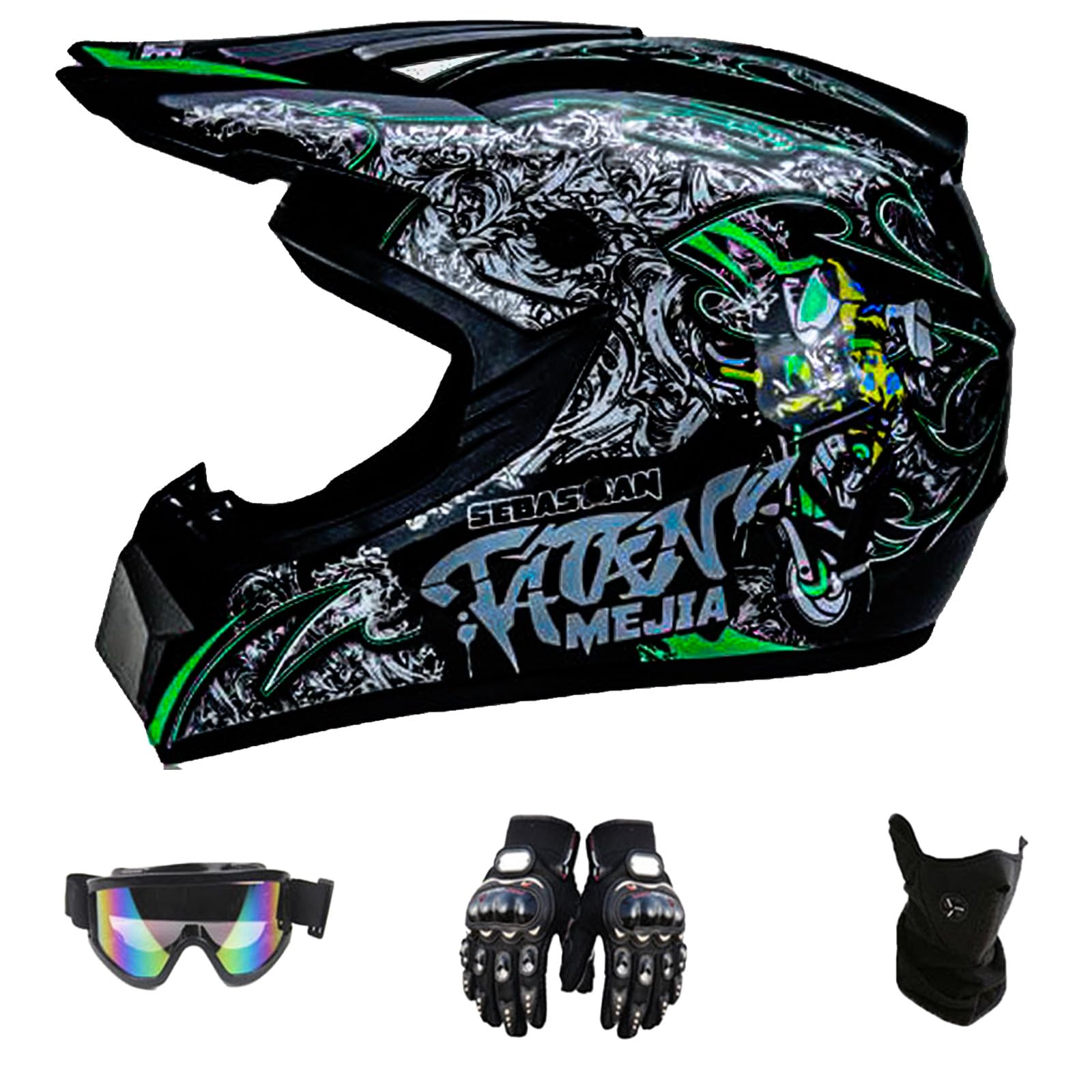 DriveNova Motorradhelm - Motocross MTB Helm Fullface mit Handschuhe Maske Brille, Erwachsener Motorrad Downhill Full Face Helm Downhill Motorradhelm Kinder ATV Motorradhelm Road Helm DOT Zertifiziert von DriveNova