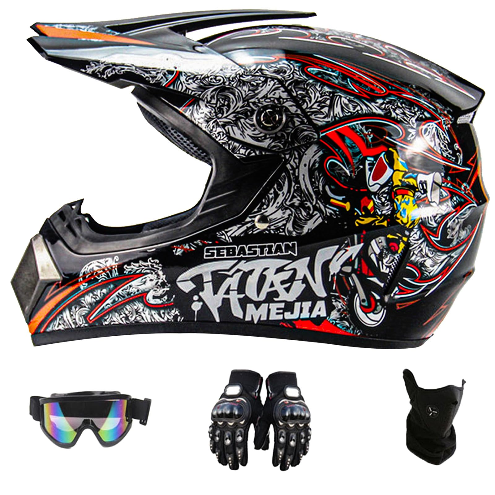 DriveNova Motorradhelm - Motocross MTB Helm Fullface mit Handschuhe Maske Brille, Erwachsener Motorrad Downhill Full Face Helm Downhill Motorradhelm Kinder ATV Motorradhelm Road Helm DOT Zertifiziert von DriveNova