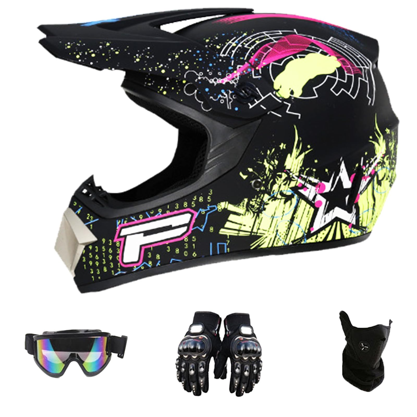 DriveNova Motorradhelm - Motocross MTB Helm Fullface mit Handschuhe Maske Brille, Erwachsener Motorrad Downhill Full Face Helm Downhill Motorradhelm Kinder ATV Motorradhelm Road Helm DOT Zertifiziert von DriveNova