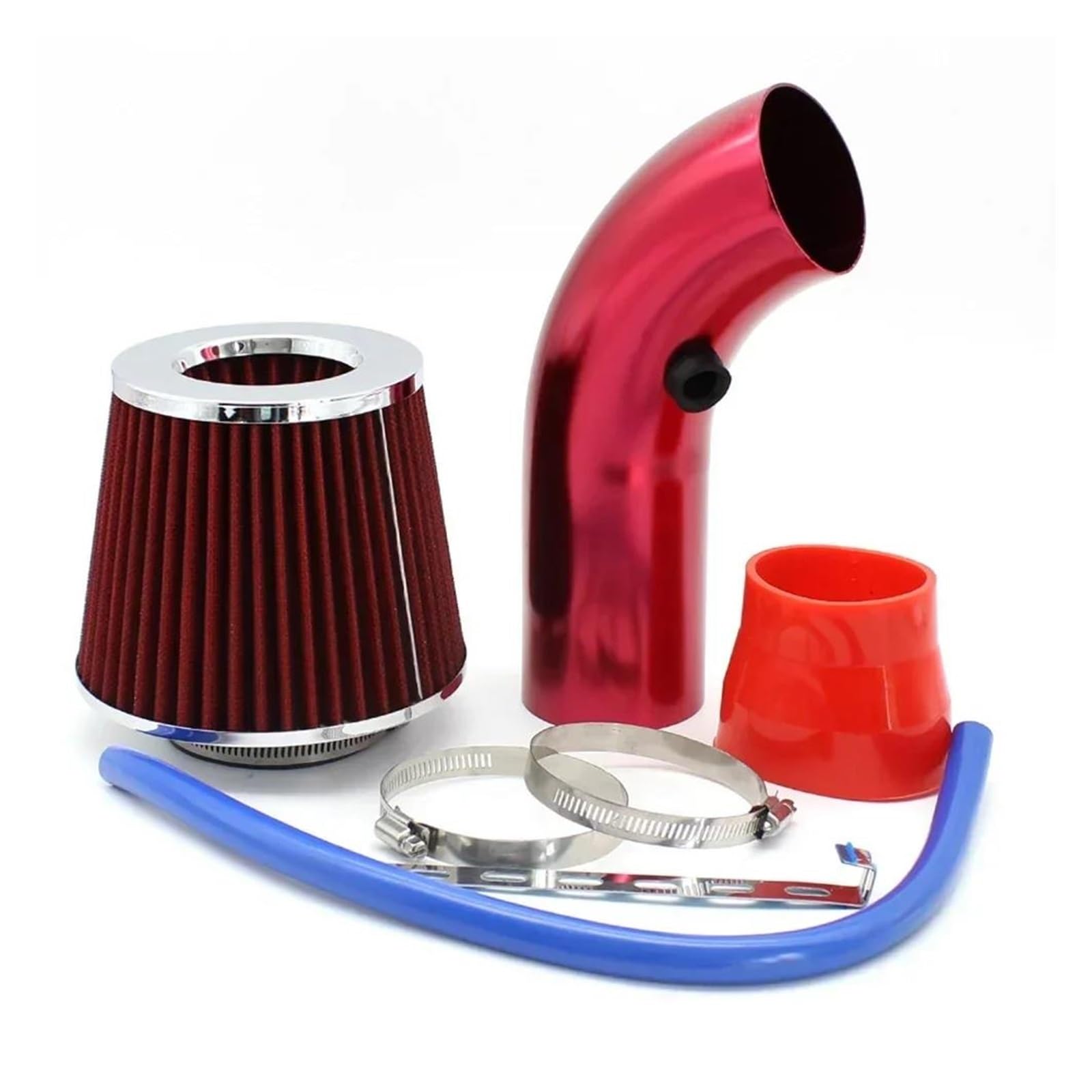 Auto Ansaugrohr Universeller 76mm 3Zoll-Luftfilter Mit Hohem Durchfluss Ansaugrohrfilter Automodifikation Pilzkopf Hochkaltluftfilter Aluminiumrohr-Kit Lufteinlass(Rot) von Drkxdt