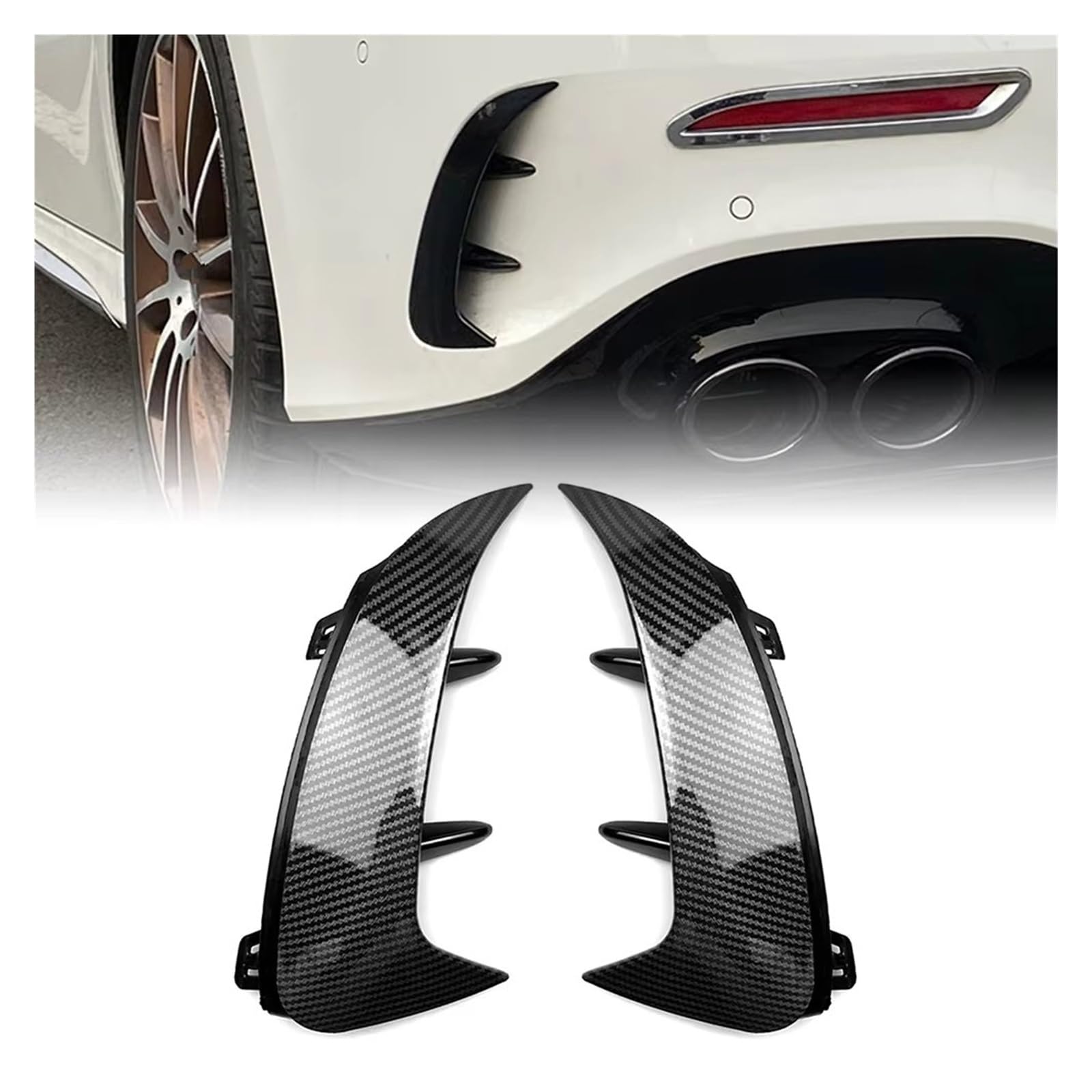 Auto Heckspoiler Für Benz V177 A-Klasse A200 A220 A35 2018-2021 2022 2 Stück Carbon ABS Auto Heckstoßstange Splitter Spoiler Canard Air Vent Auto Heckflügel von Drkxdt