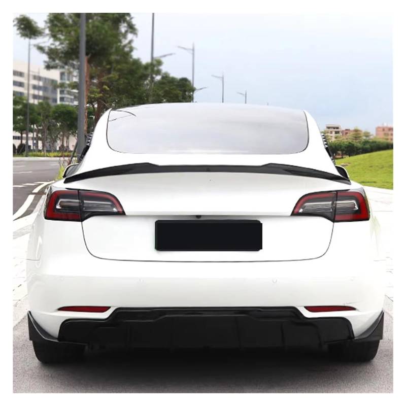 Auto Heckspoiler Für Tesla Für Modell 3 2018 2019 2020 2021 2022 V Stil Racing Sport Hinten Stamm Deckel Auto Spoiler Flügel ABS Schwarz Carbon Außen Teile Auto Heckflügel von Drkxdt