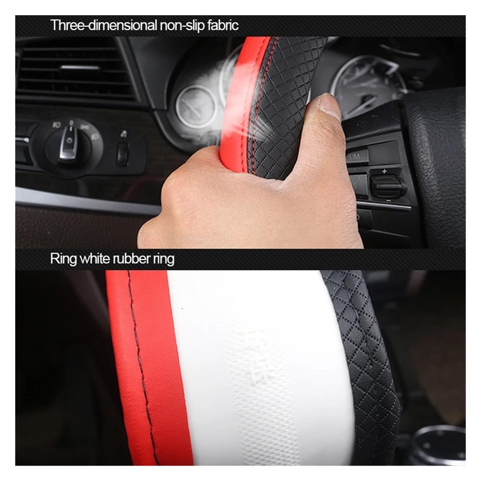 Auto Lenkradhüllen Auto Lenkrad Abdeckung 38CM Auto Sport Stil Auto Lenkrad Abdeckungen Anti-Slip Anti Scratch Lenkung Abdeckung Lenkrad Zubehör(Schwarz) von Drkxdt