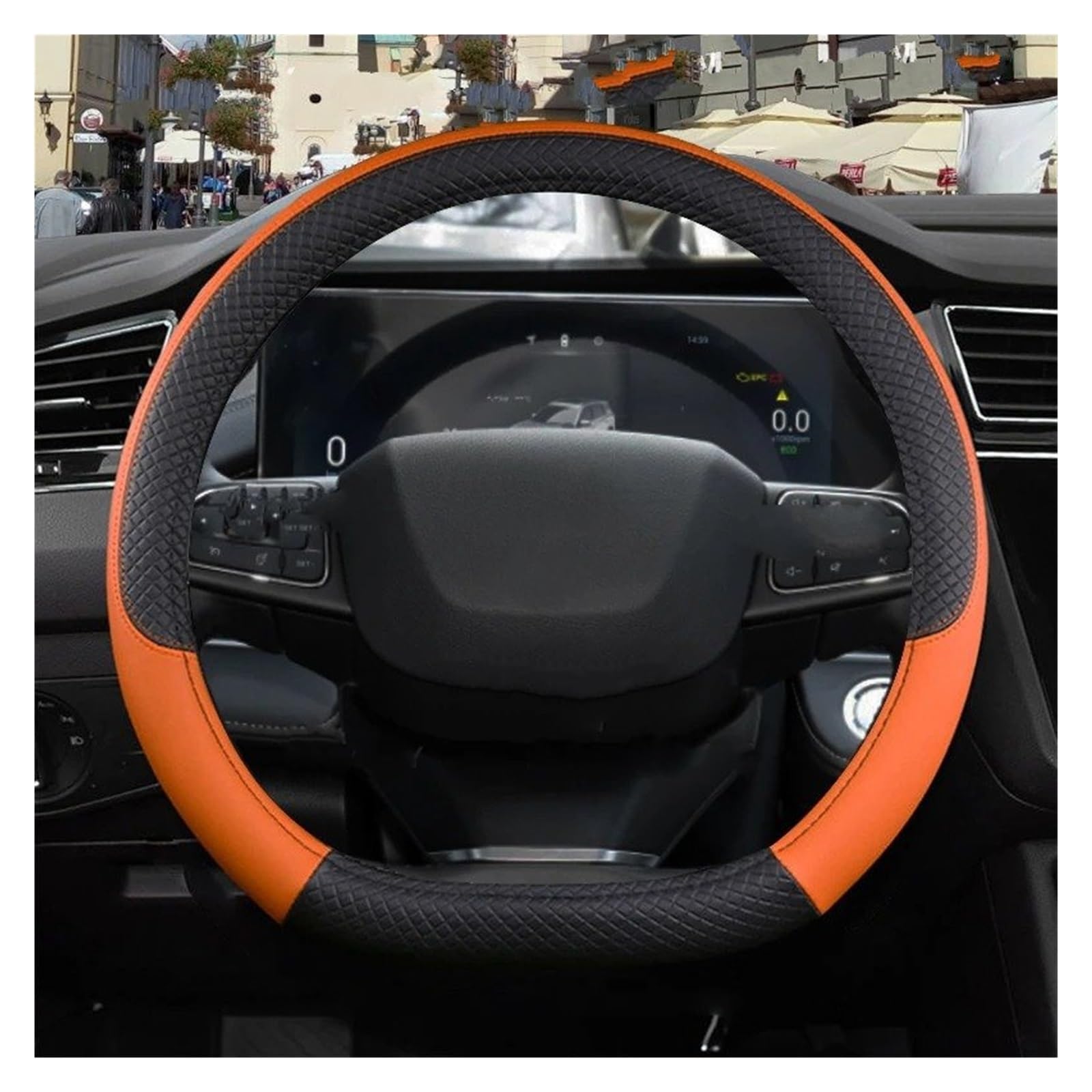 Auto Lenkradhüllen Für Chery Für Tiggo 7 Pro Plus Für Tiggo 8 Plus Für Tiggo Für 5X Pro Auto Lenkrad Abdeckung PU Leder rutschfeste Auto Zubehör Lenkrad Zubehör(D Shape Orange) von Drkxdt