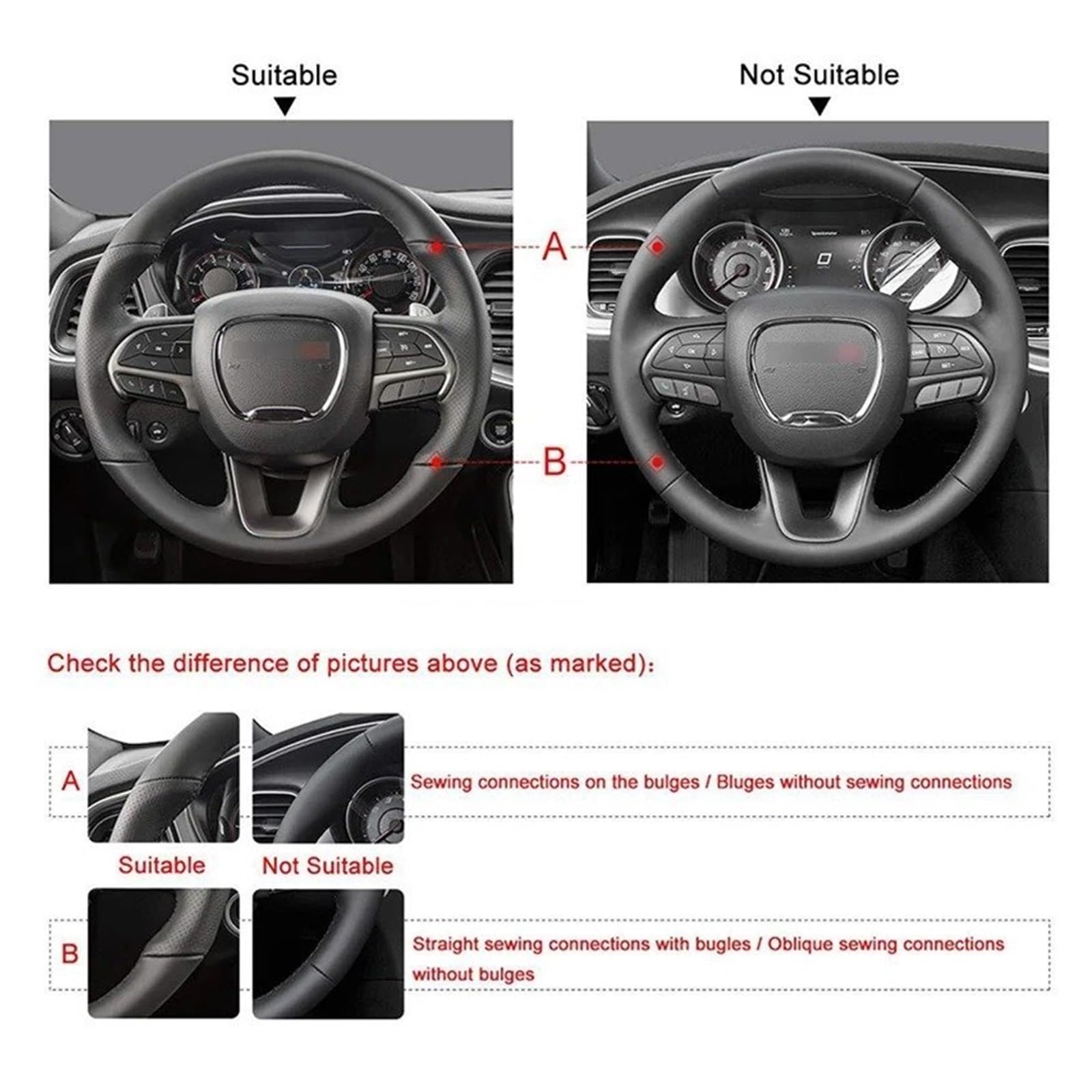 Auto Lenkradhüllen Maßgeschneiderte Auto-Lenkradabdeckung Für Dodge (SRT) Für Challenger Für Ladegerät 2015 2016 2017 2018–2021 Handgenähtes Carbon-Leder Und Wildleder Lenkrad Zubehör(White Circle) von Drkxdt