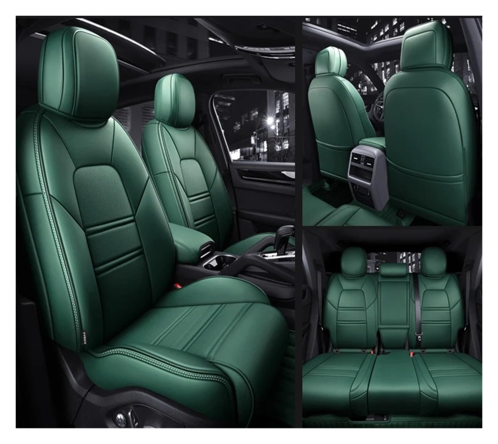 Auto Schonbezüge Autositzbezüge Für Peugeot 2008 407 307 308 5008 4008 3008 Wasserdichtes Individuelles Leder-Interieur-Autozubehör Autositzbezüge(5piece-Green) von Drkxdt