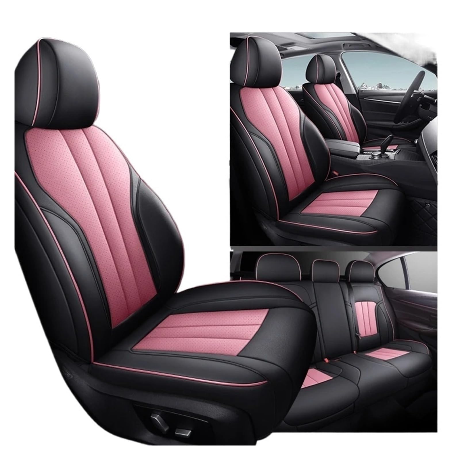 Auto Schonbezüge Brauch Leder Autositzbezug Für BYD Für King Für Seal Für Dolphin Für Atto 3 F3 Für Song Für Plus Für Sealion 6 Für Yuan Up Autositzbezüge(Full Set-Black Pink) von Drkxdt